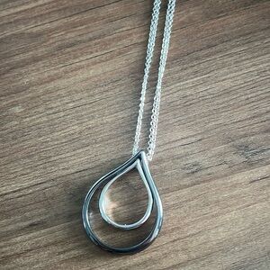 Lia Sophia double tear drop necklace silver and hematite